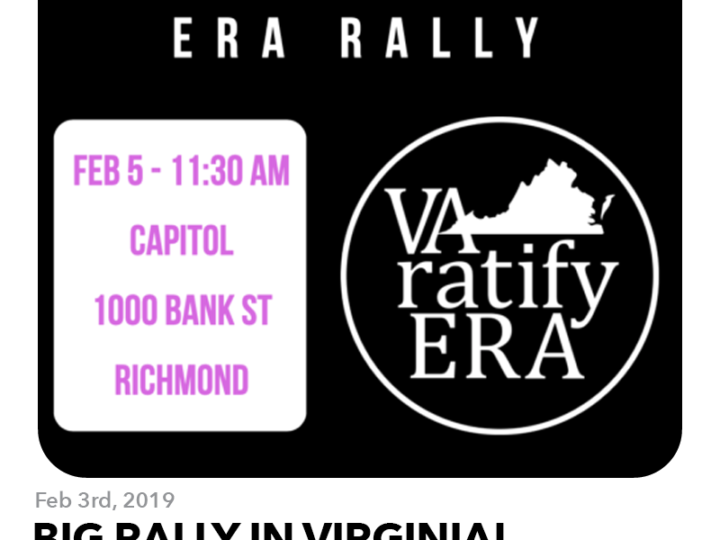 February 3, 2019: BIG RALLY IN VIRGINIA FEB 5TH – PLEASE SHOW THEM THAT WE CARE ABOUT EQUALITY!